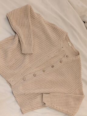 Women's Cream Button-Front Knit Cardigan Sweater